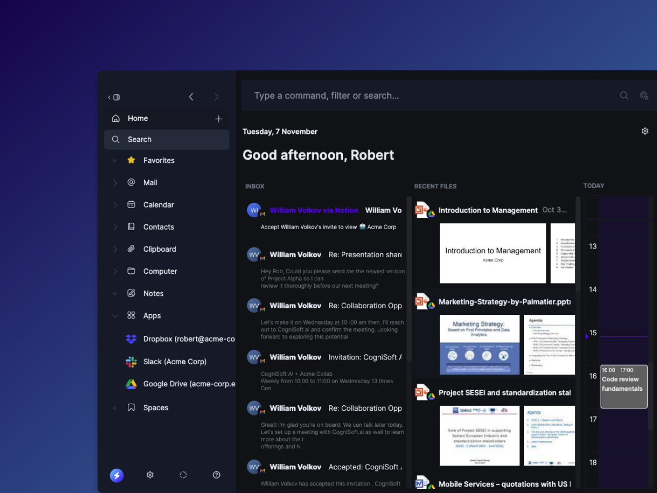 Curiosity showing Apps in the left sidebar
