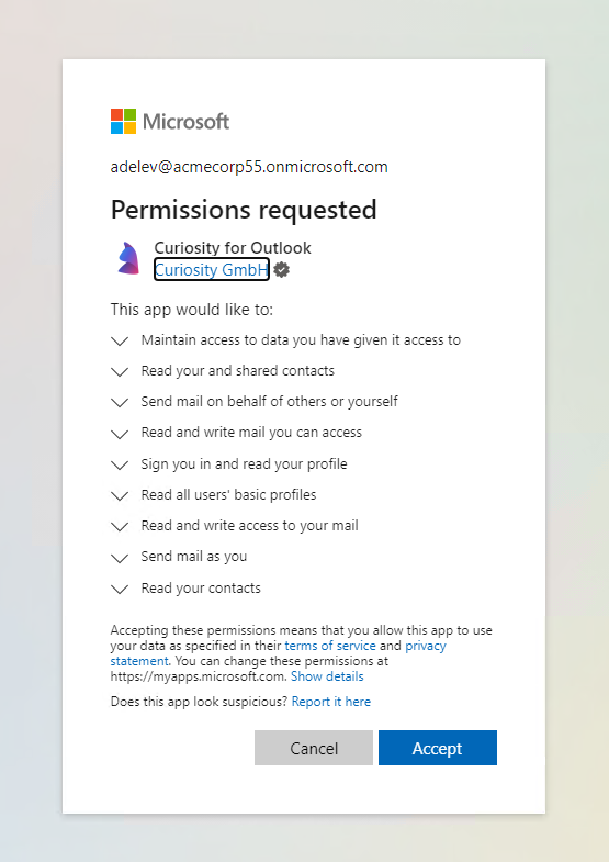 This is the message your user account should see