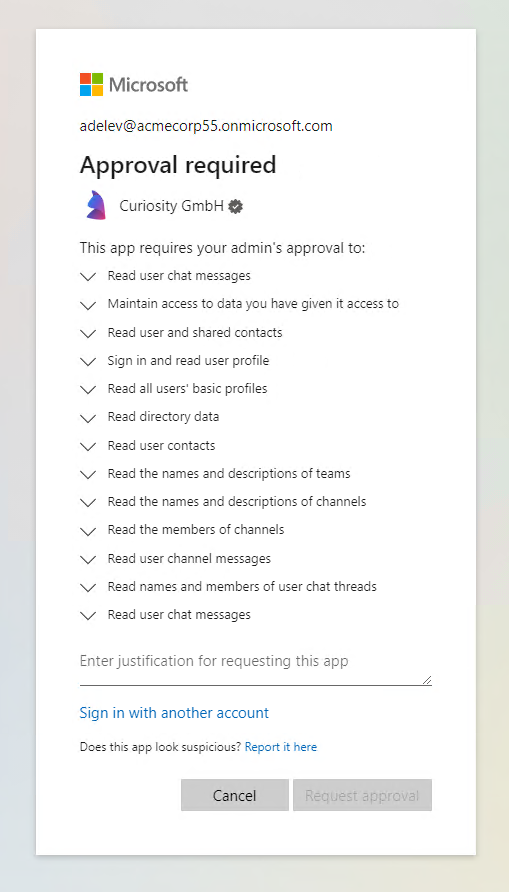 Invalid consent prompt for non-admin user